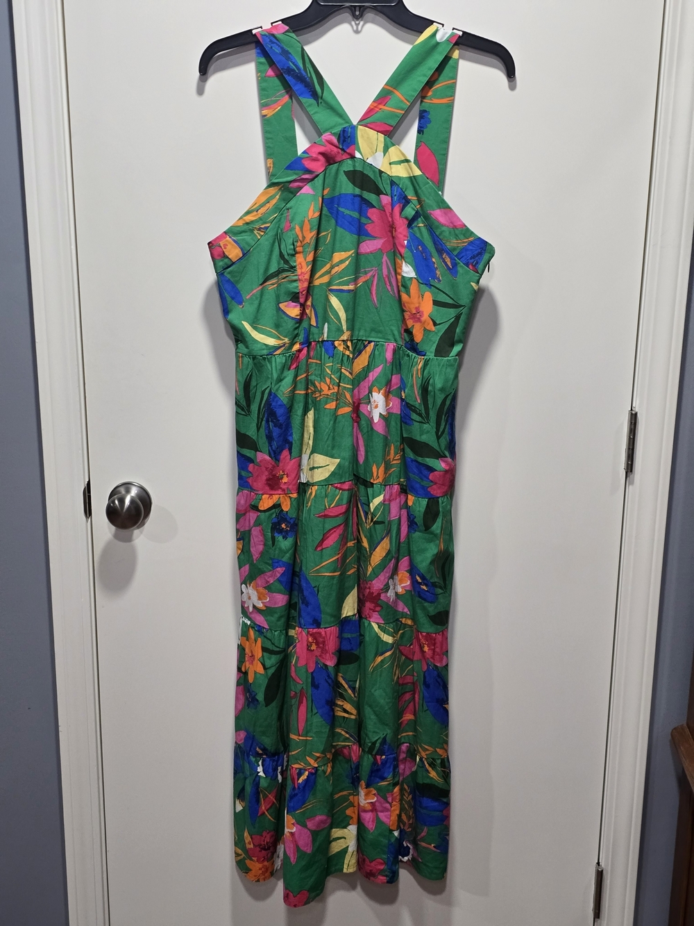 Green Floral Sleeveless Midi Dress